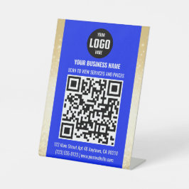 Blue & Gold Business QR Code Pedestal Sign 台座サイン