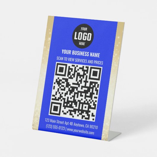 Blue & Gold Business QR Code Pedestal Sign 台座サイン (正面)