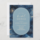 Blue Gold Celestial Starry Sky Bridal Shower 招待状 (正面)