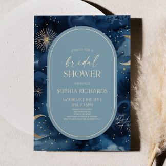 Blue Gold Celestial Starry Sky Bridal Shower 招待状