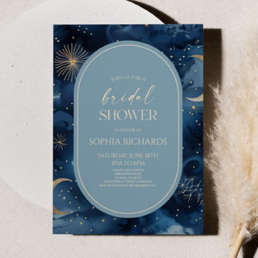 Blue Gold Celestial Starry Sky Bridal Shower 招待状
