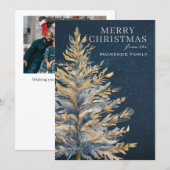 Blue Gold Christmas Tree Photo Personalized シーズンカード (正面/裏面)