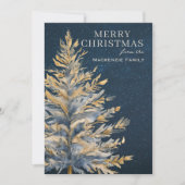 Blue Gold Christmas Tree Photo Personalized シーズンカード (正面)