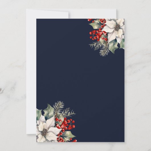 Blue Gold Confetti Botanical Christmas Party 招待状 (裏面)