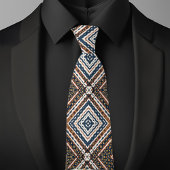 Blue Gold Cream Rust Diamond Pattern ネクタイ