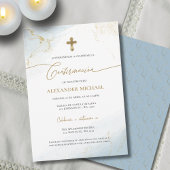 Blue Gold Cross Boy Confirmation Confirmacion  招待状