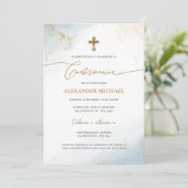 Blue Gold Cross Boy Confirmation Confirmacion  招待状 (スタンド正面)