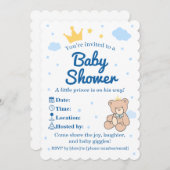 Blue & Gold Crown Baby Shower Invitation for Boy 招待状 (正面/裏面)