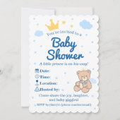 Blue & Gold Crown Baby Shower Invitation for Boy 招待状 (正面)