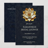 Blue Gold Damask Lotus Bridal Shower  シーズンカード (正面/裏面)