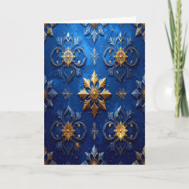 Blue Gold Decorative Holiday Card カード
