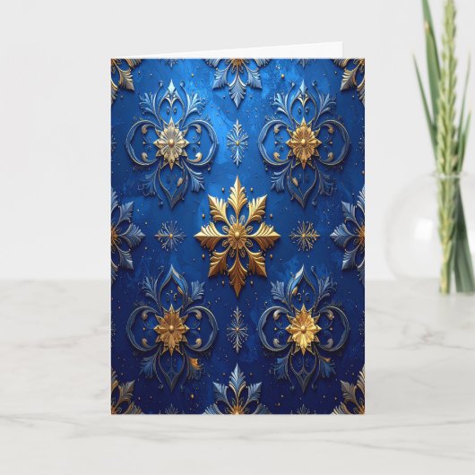Blue Gold Decorative Holiday Card カード (正面)