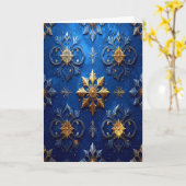 Blue Gold Decorative Holiday Card カード (黄色い花)