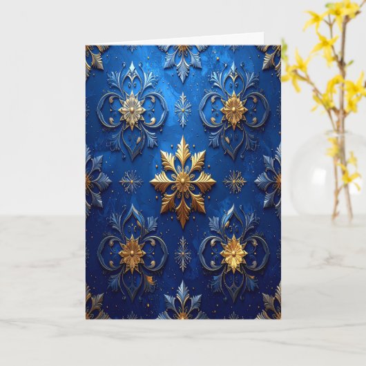 Blue Gold Decorative Holiday Card カード (黄色い花)