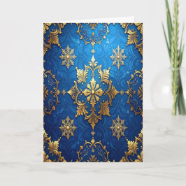 Blue Gold Decorative Holiday Card カード