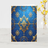Blue Gold Decorative Holiday Card カード (黄色い花)