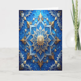 Blue Gold Decorative Holiday Card カード