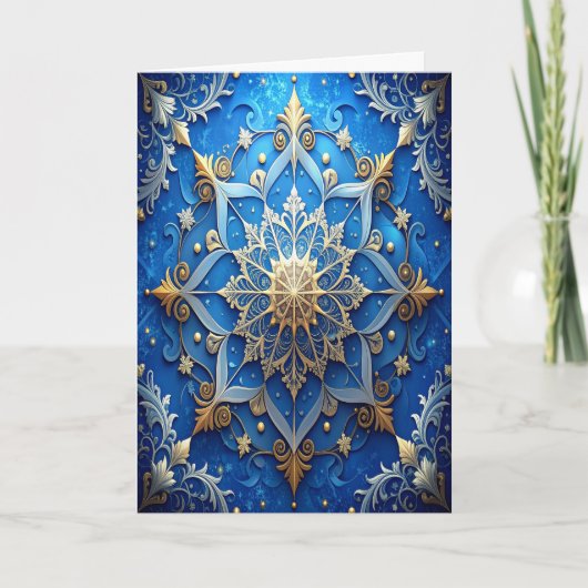 Blue Gold Decorative Holiday Card カード (正面)