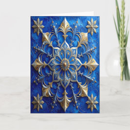 Blue Gold Decorative Holiday Card カード