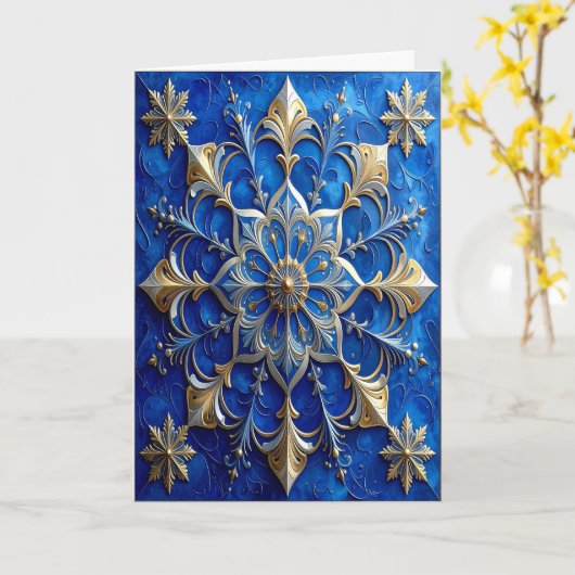 Blue Gold Decorative Holiday Card カード (黄色い花)