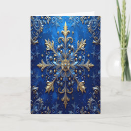 Blue Gold Decorative Holiday Card カード