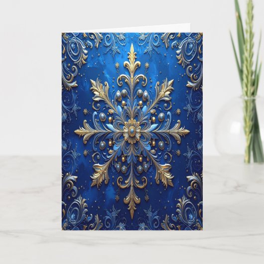 Blue Gold Decorative Holiday Card カード (正面)