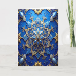 Blue Gold Decorative Holiday Card カード