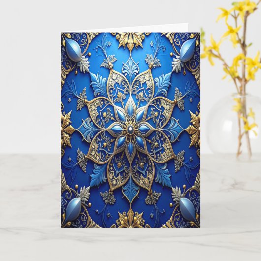 Blue Gold Decorative Holiday Card カード (黄色い花)