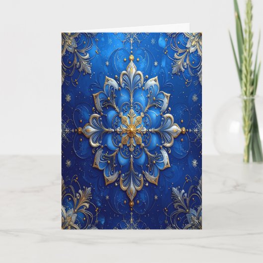 Blue Gold Decorative Holiday Card カード (正面)