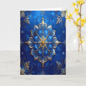 Blue Gold Decorative Holiday Card カード (黄色い花)