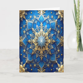 Blue Gold Decorative Holiday Card カード