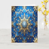 Blue Gold Decorative Holiday Card カード (黄色い花)