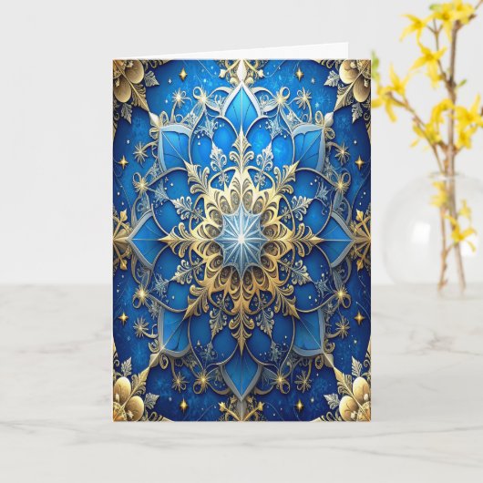 Blue Gold Decorative Holiday Card カード (黄色い花)