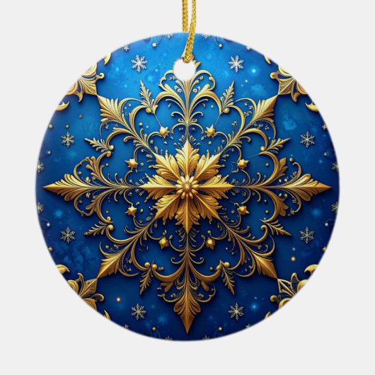 Blue Gold Decorative Holiday Ornament セラミックオーナメント (正面)