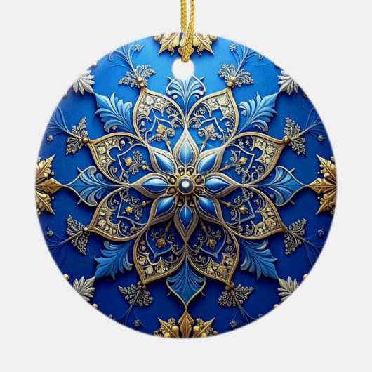 Blue Gold Decorative Holiday Ornament セラミックオーナメント (正面)