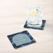 Blue Gold Elegant Celestial Starry Sky Wedding スクエアペーパーコースター (インサイチュ)