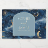 Blue Gold Elegant Celestial Starry Sky Wedding スパークリングワインラベル (シングルラベル)