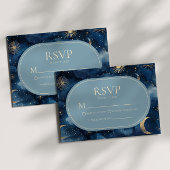 Blue Gold Elegant Celestial Starry Sky Wedding 出欠カード