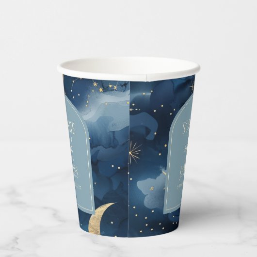 Blue Gold Elegant Celestial Starry Sky Wedding 紙コップ (右)