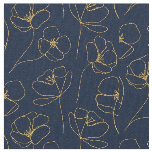 Blue Gold Elegant Fabric Crafting Pattern ファブリック (クローズアップ)
