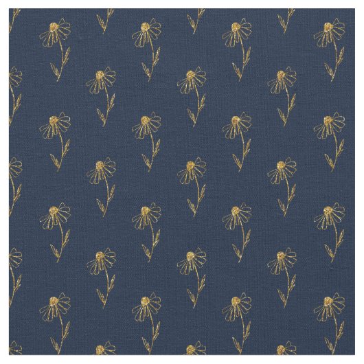 Blue Gold Elegant Fabric Crafting Pattern ファブリック (クローズアップ)