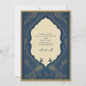 blue gold Elegant Peacock Hindu Wedding 招待状 (裏面)