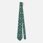 Blue Gold Faux Stained Glass Kaleidoscope Necktie ネクタイ (正面)