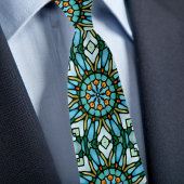 Blue Gold Faux Stained Glass Kaleidoscope Necktie ネクタイ