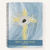 Blue Gold Floral Cross Personalized Bible Study ノートブック (正面)