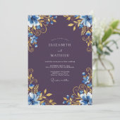 Blue Gold Floral Romance Wedding 招待状 (スタンド正面)