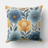 Blue & Gold Floral Throw Pillow クッション (裏面)