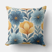 Blue & Gold Floral Throw Pillow クッション (正面)