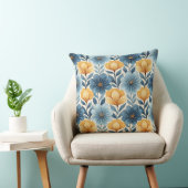 Blue & Gold Floral Throw Pillow クッション (椅子)