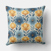 Blue & Gold Floral Throw Pillow クッション (裏面)